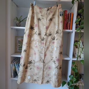 Vintage Penman Maxi Skirt Cream Pink Floral Print Size Large Boho Cottagecore